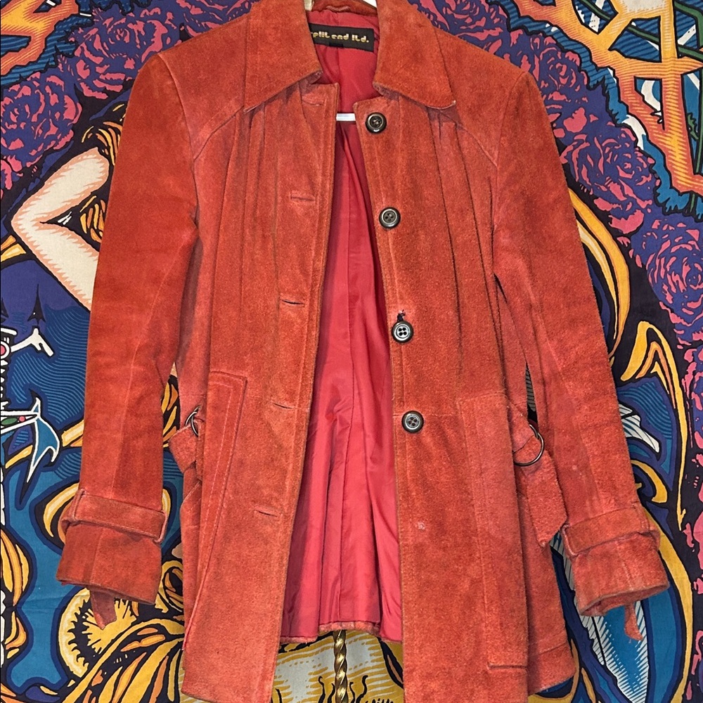 Elegant Red Suede Trench Coat 1960/1970s